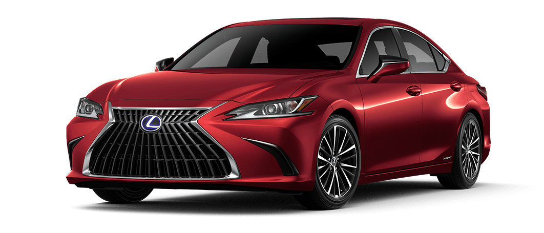 Exterior of the Lexus ES 300h Luxury shown in Matador Red Mica. | Lexus of Akron Canton in Akron OH