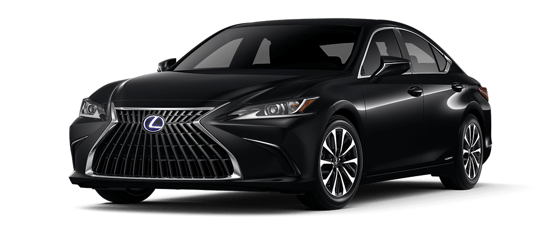 Exterior of the Lexus ES 300h shown in Obsidian. | Lexus of Akron Canton in Akron OH