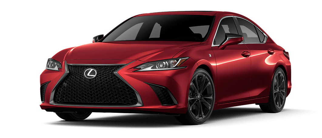 Exterior of the Lexus ES 250 F SPORT AWD shown in Matador Red Mica. | Lexus of Akron Canton in Akron OH
