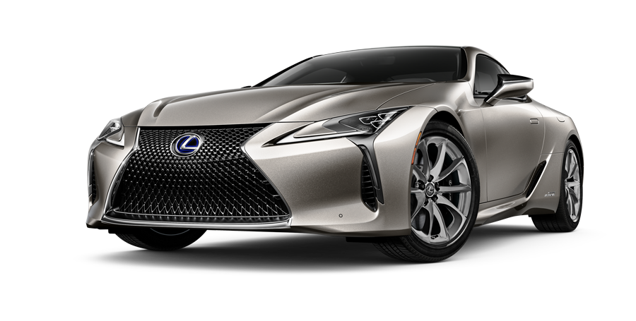 Exterior of the Lexus LC Hybrid shown in Atomic Silver on a desert background | Lexus of Akron Canton in Akron OH