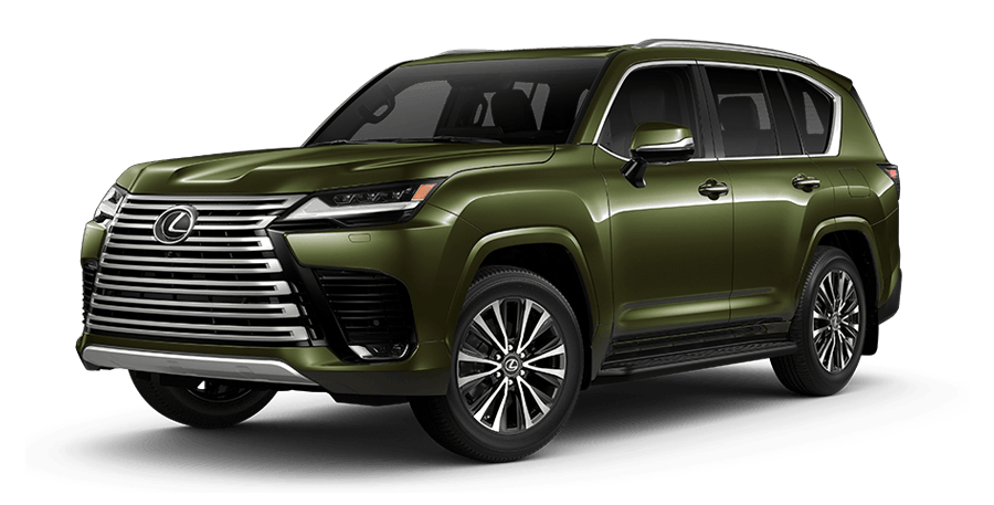 Exterior of the Lexus LX 600 shown in Nori Green Pearl | Lexus of Akron Canton in Akron OH