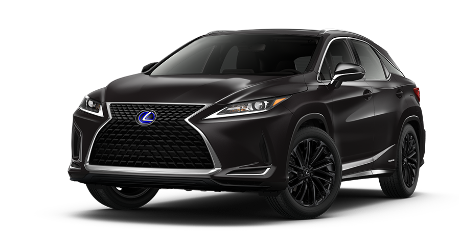 Exterior of the Lexus RXh AWD Black Line Special Edition shown in Caviar. | Lexus of Akron Canton in Akron OH