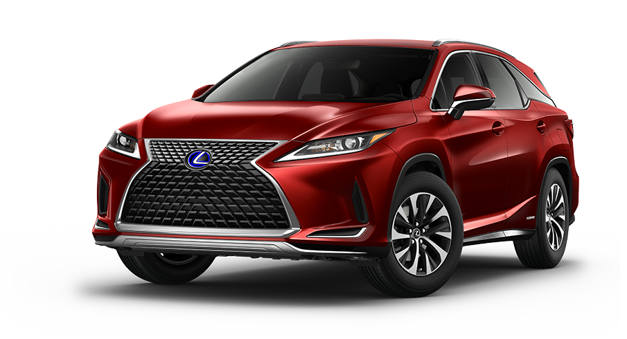 Exterior of the Lexus RXL Hybrid shown in Matador Red Mica. | Lexus of Akron Canton in Akron OH