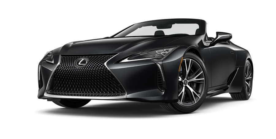 Exterior of the Lexus LC 500 Convertible shown in Caviar on a coastal highway background | Lexus of Akron Canton in Akron OH