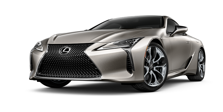 Exterior of the Lexus LC Hybrid shown in Atomic Silver on a coastal highway background | Lexus of Akron Canton in Akron OH